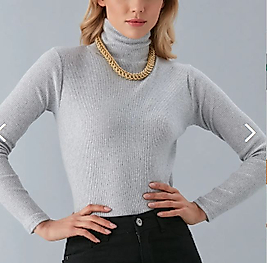 KADIN GRİ BOYUNLU KAZAK STANDART BEDEN