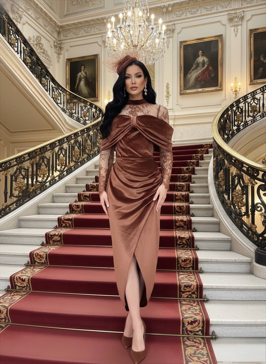 Kadife fransız tarz elbise