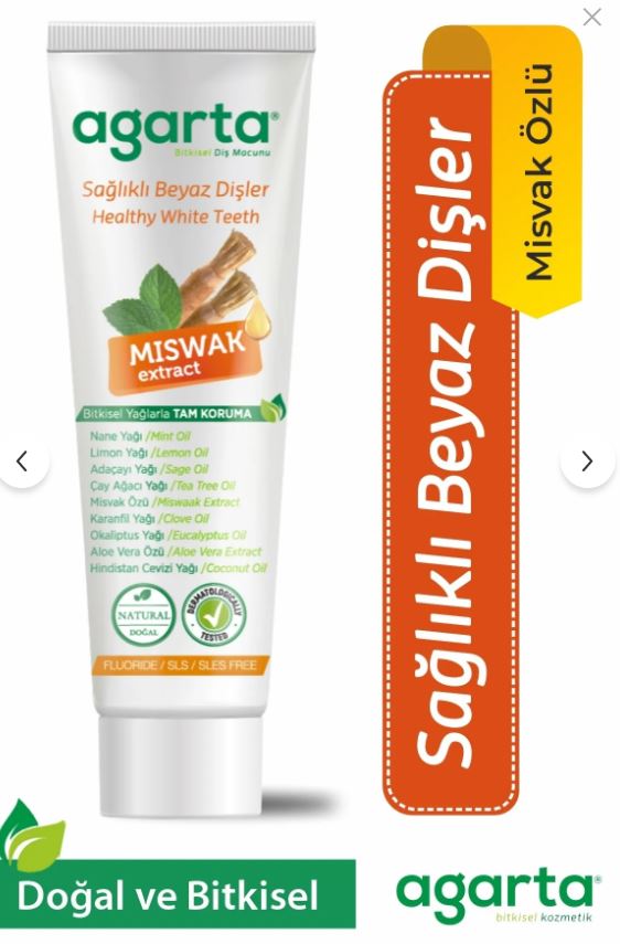 Agarta Doğal Misvak Özlü Florürsüz Beyazlatıcı Diş Macunu 100 ml