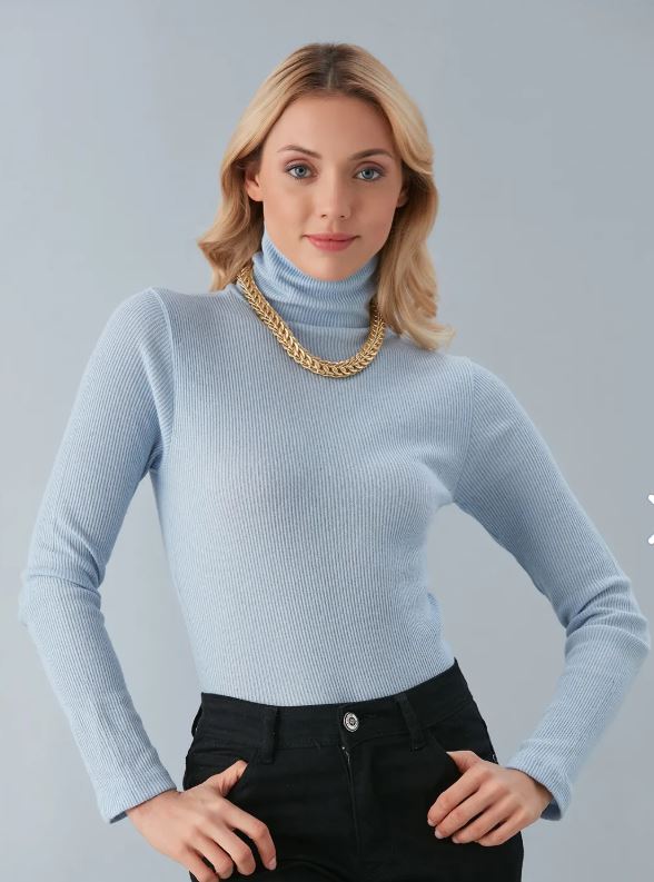 MAVİ kADIN BOYUNLU KAZAK