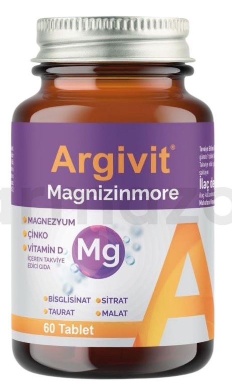 Argivit Magnizinmore Magnezyum Çinko ve Vitamin D İçeren Takviye Edici Gıda 60 Tablet