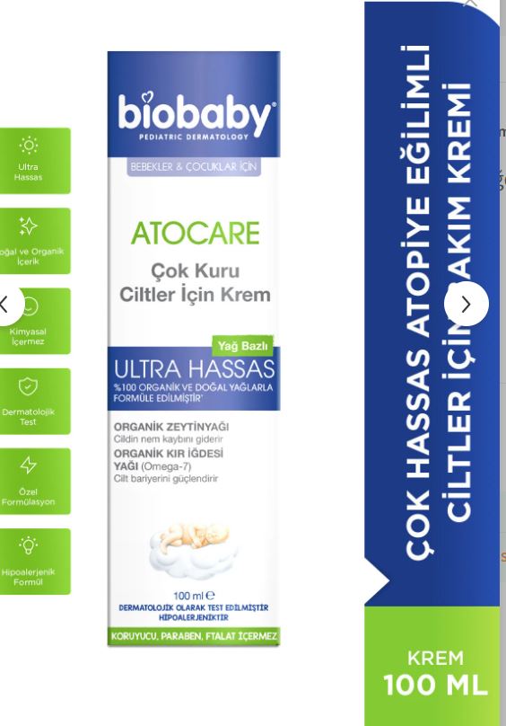 Biobaby Çok Kuru Ciltler Için Krem 100 ml - Organik Kır Iğdesi Yağı Organik Zeytin Yağı Atopik Ciltler