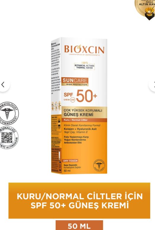 Bioxcin Güneş Kremi Kuru & Normal Ciltler İçin SPF50 50 ml
