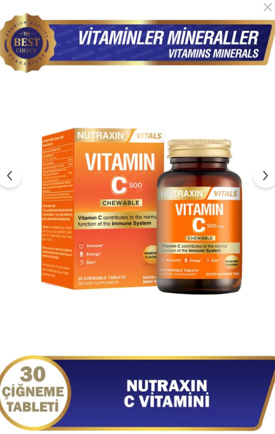Nutraxin C Vitamini 500 Mg 30 Adet Çiğneme Tableti