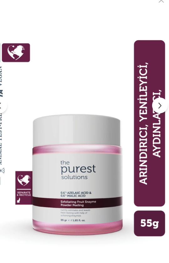 The Purest Solutions Arındırıcı ve Aydınlatıcı Enzim Peeling Toz Temizleyici 55 gr (%0,6 Azelaic Acid & Malic Acid)