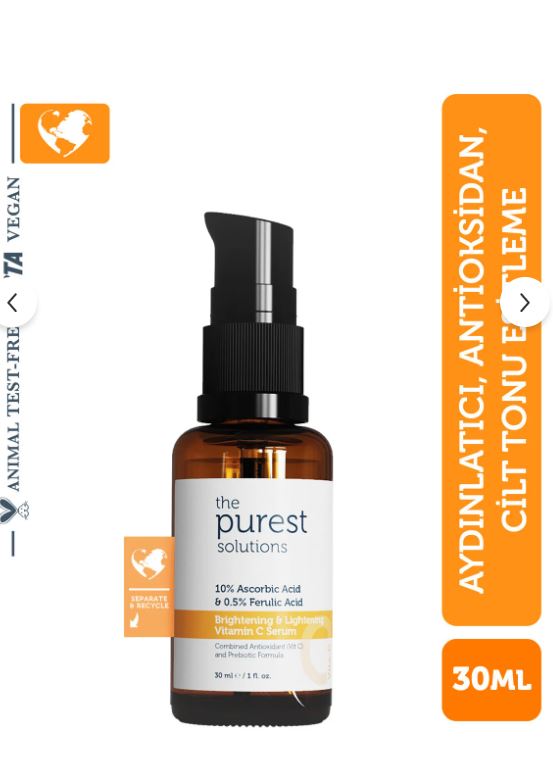 The Purest Solutions C Vit Aydınlatıcı Ve Ton Eşitleyici Bakım Serumu 30 ml %10 Ascorbic Acid & Ferulic Acid %0,5