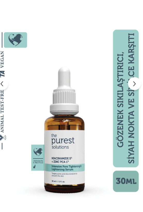 The Purest Solutions Gözenek Siyah Nokta ve Akne Giderici Bakım Serumu 30 ml (Niacinamide 5% + Zinc PCA 1%)