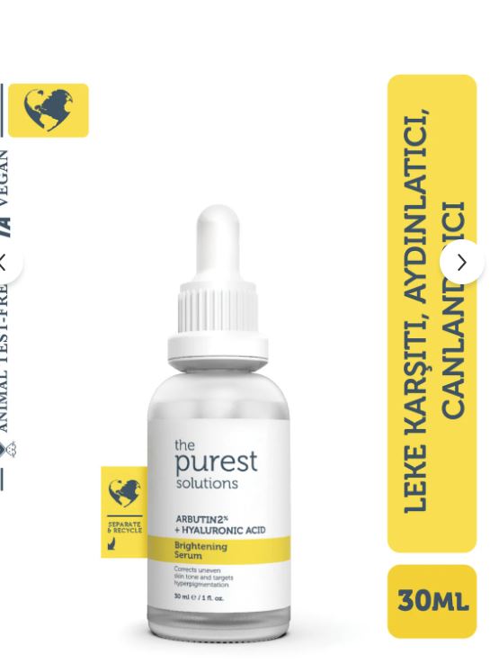 The Purest Solutions Arbutin Leke Giderici ve Cilt Tonu Eşitleyici Cilt Bakım Serumu 30 ml (Arbutin 2% + Hyaluronic Acid)