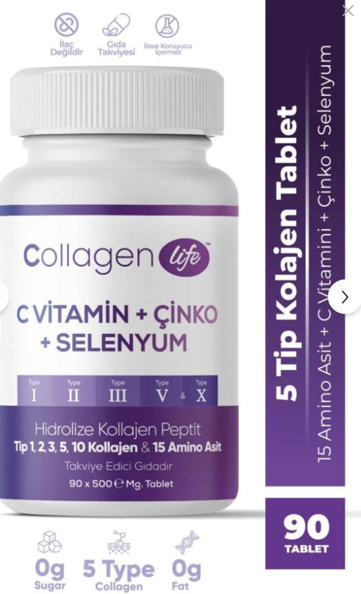 Collagen Life C Vitamin Çinko Selenyum 500 mg 90 Tablet