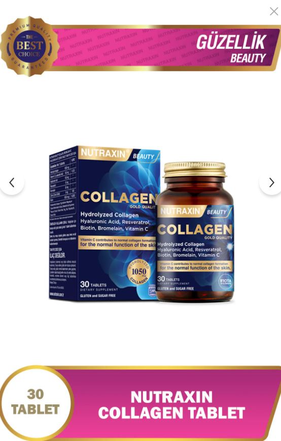 Nutraxin Hidrolize Kolajen 1050 Mg 30 Tablet Tip1 Tip3 Resveratrol Bromelain Biotin Hyalüronik asit Çinko