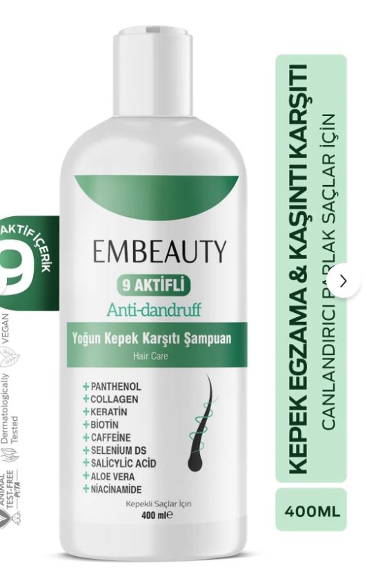 Embeauty Kepek Kaşıntı Ve Egzama Karşıtı 9 Aktifli Kepek Karşıtı Tuzsuz Sampuan 400 ml