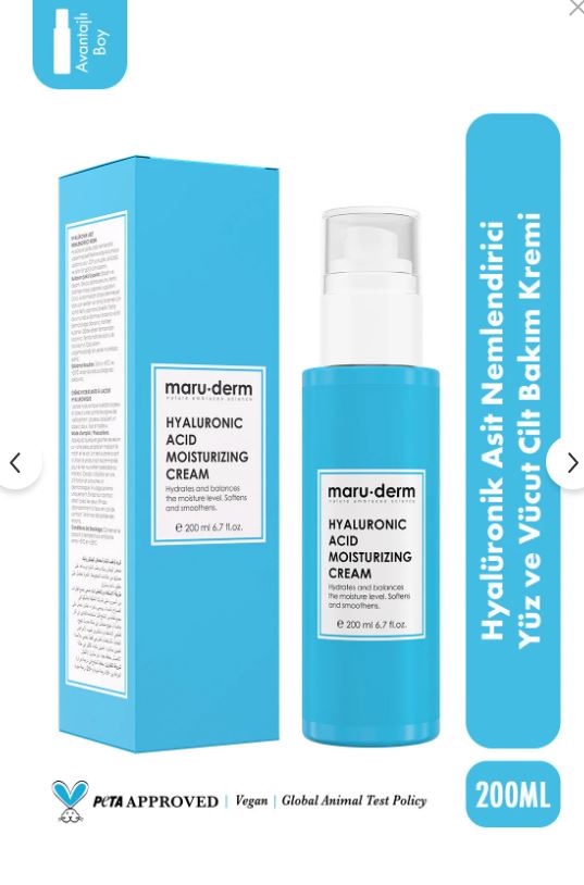 Maruderm Hyalüronik Asit Nemlendirici Yüz ve Vücut Cilt Bakım Kremi 200 ml(orjinal ürün )