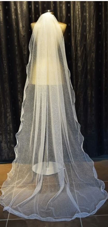 simli kırık beyaz 2.30 cm duvak (glittert long bridal veil,Glitzernder langer Brautschleier,